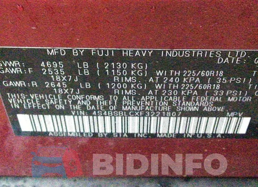 4S4BSBLCXF3221807 Photo# 9