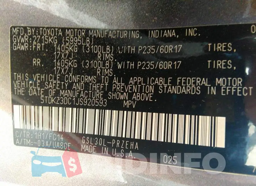 5TDKZ3DC1JS920593 Photo# 9