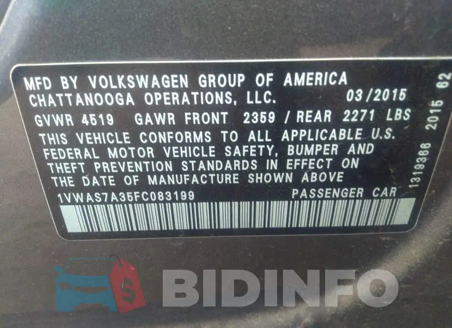1VWAS7A35FC083199 Photo# 9
