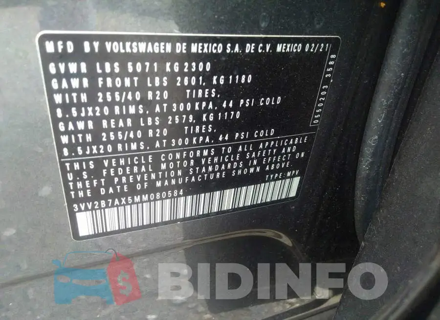 3VV2B7AX5MM080584 Photo# 9