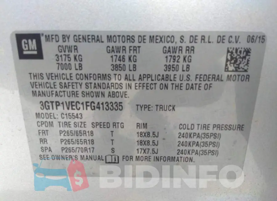 3GTP1VEC1FG413335 Photo# 9