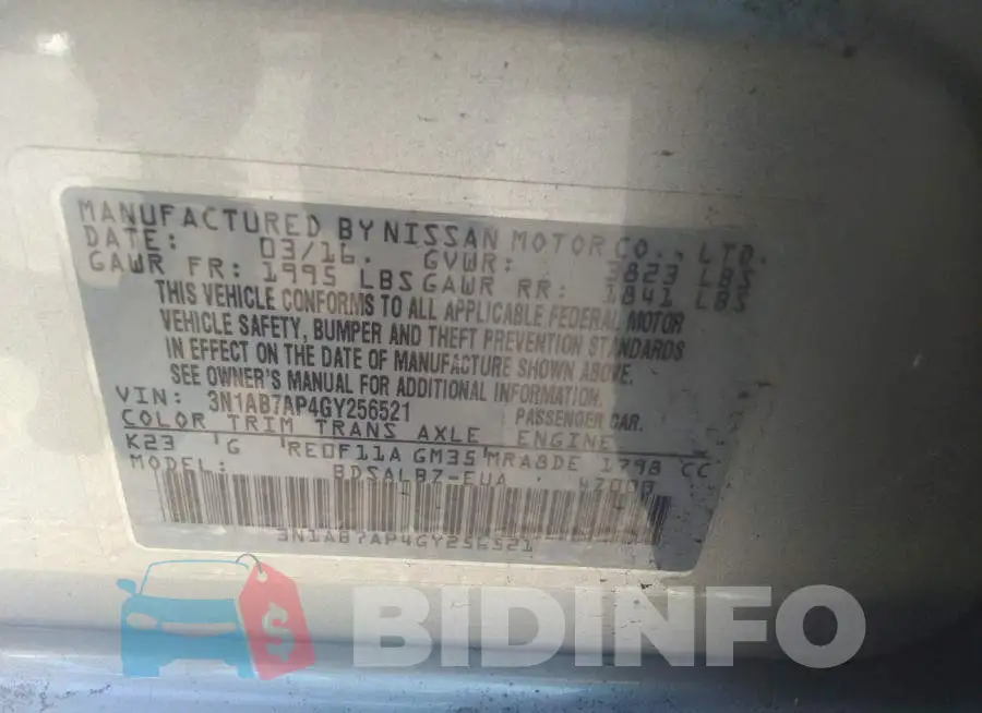 3N1AB7AP4GY256521 Photo# 9