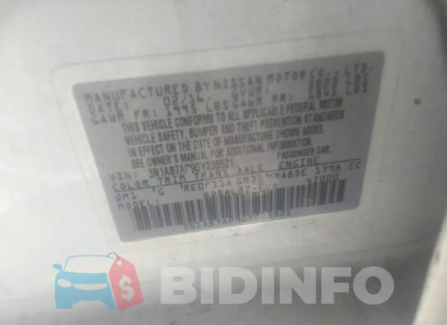 3N1AB7AP9GY235521 Photo# 9