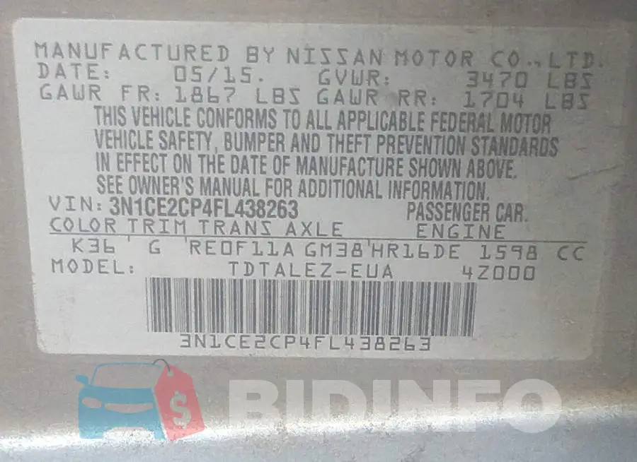 3N1CE2CP4FL438263 Photo# 9