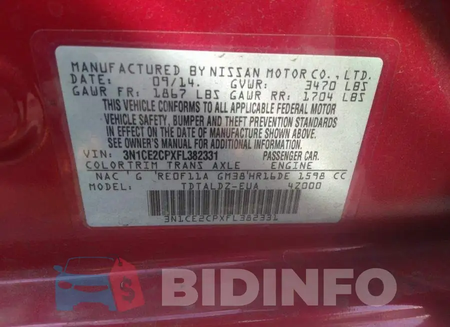 3N1CE2CPXFL382331 Photo# 9