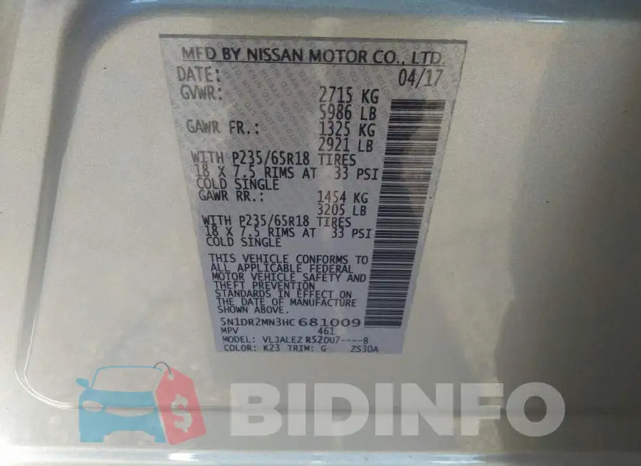 5N1DR2MN3HC681009 Photo# 9