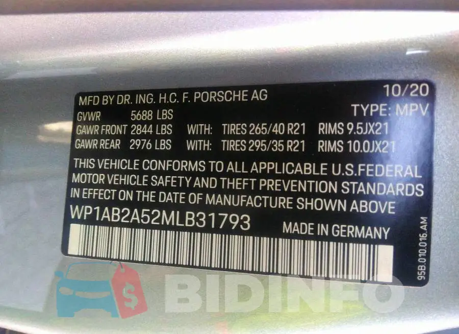 WP1AB2A52MLB31793 Photo# 9