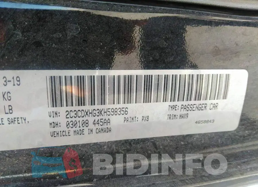 2C3CDXHG3KH598356 Photo# 9
