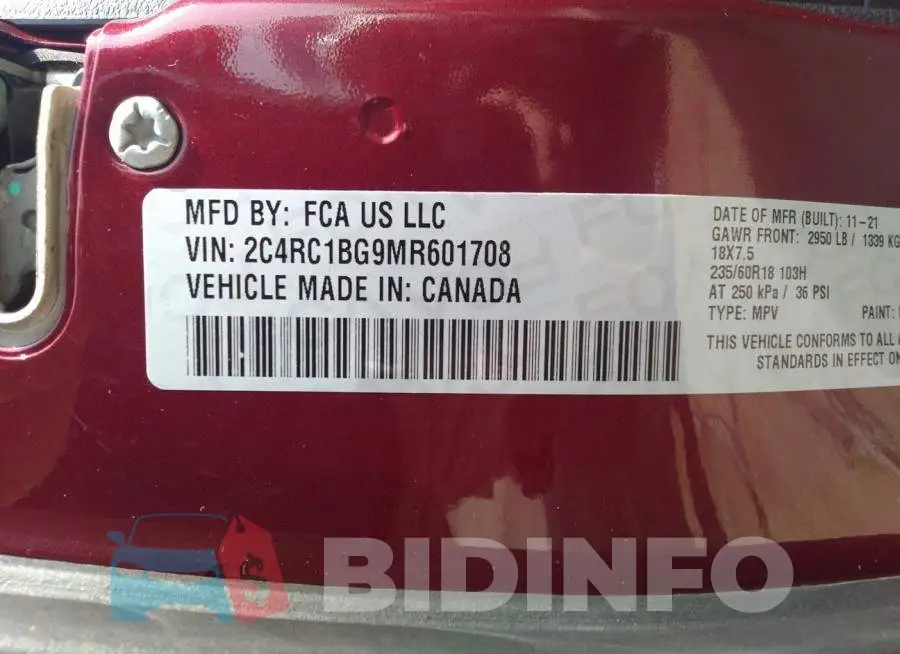 2C4RC1BG9MR601708 Photo# 9