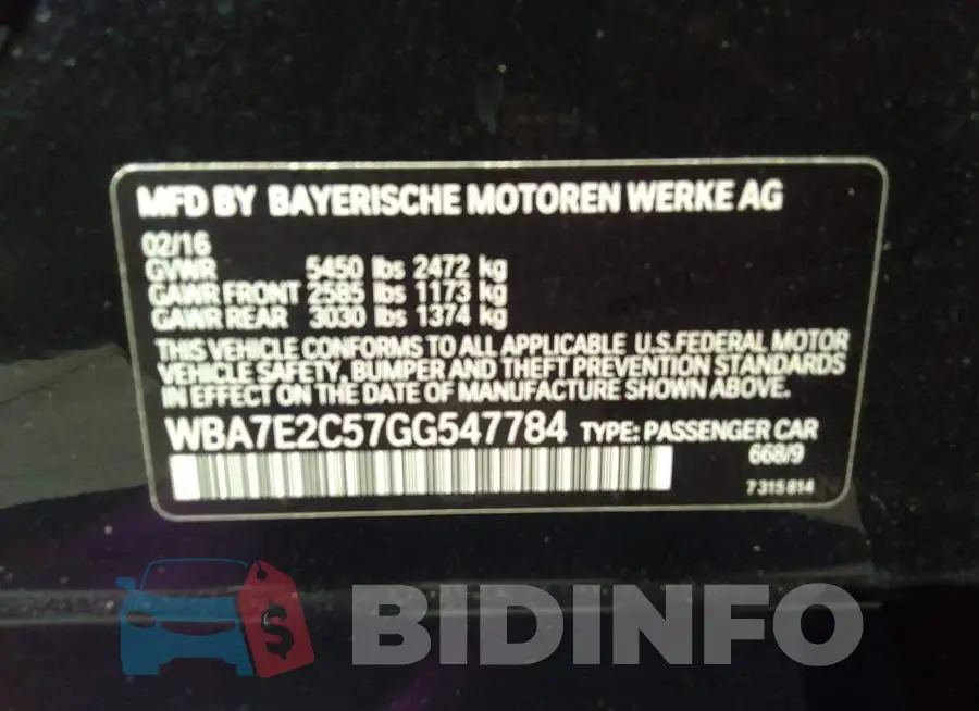WBA7E2C57GG547784 Photo# 9