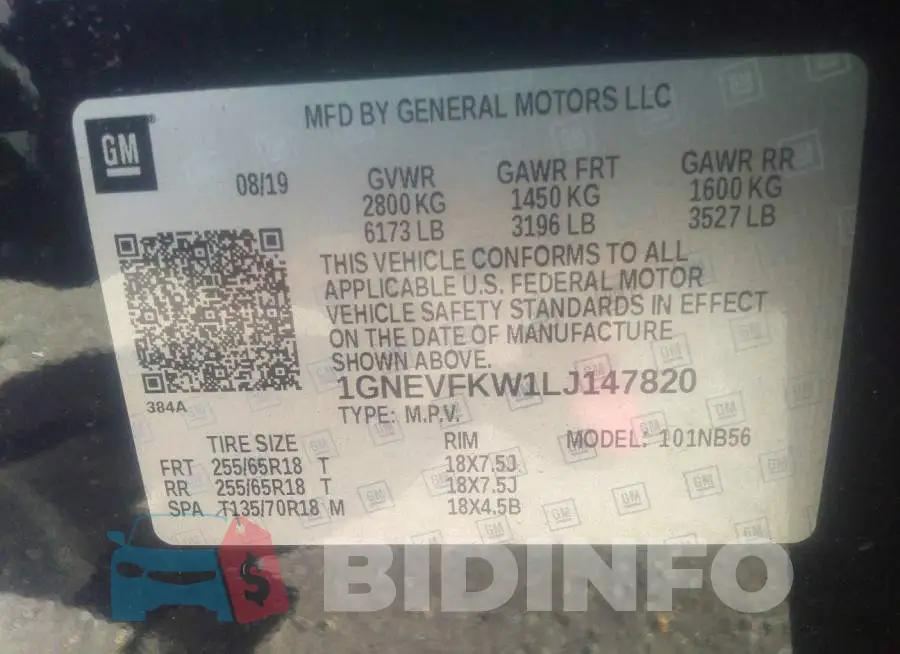 1GNEVFKW1LJ147820 Photo# 9