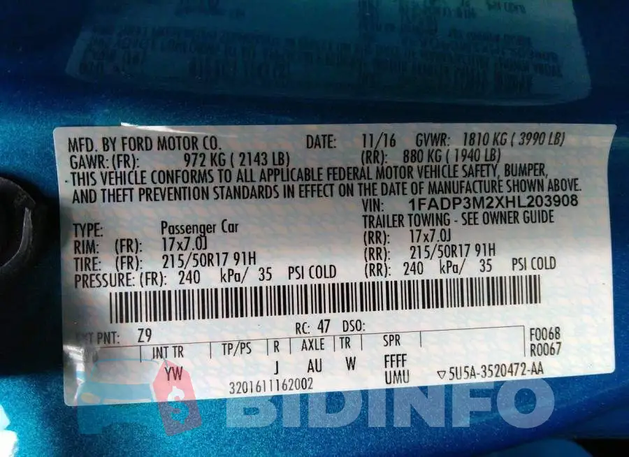 1FADP3M2XHL203908 Photo# 9