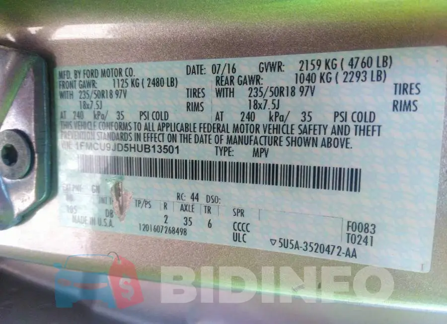 1FMCU9JD5HUB13501 Photo# 9