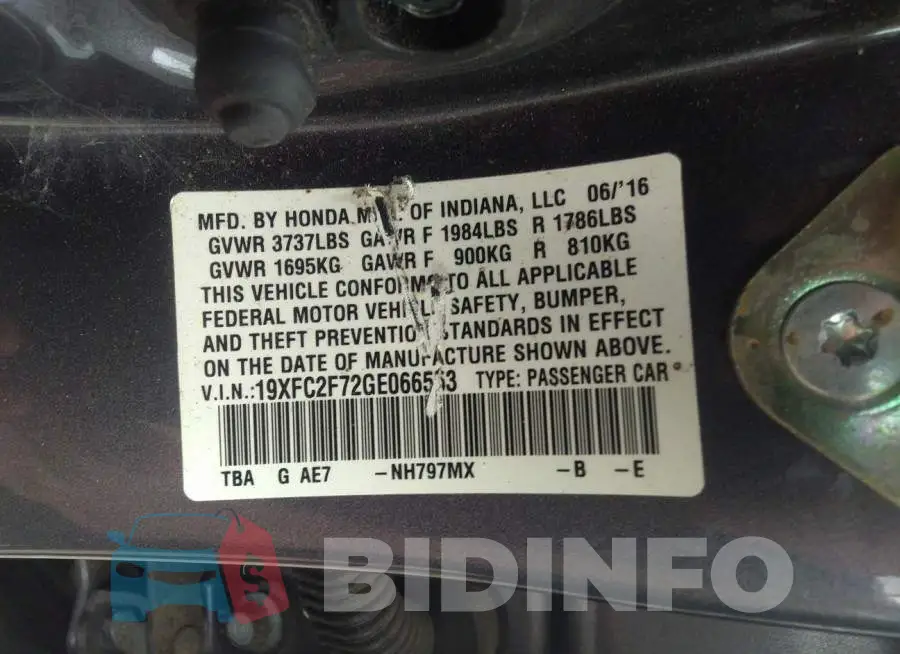 19XFC2F72GE066553 Photo# 9