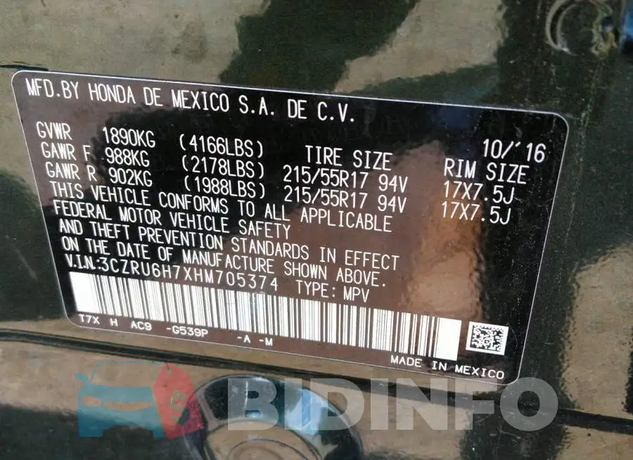 3CZRU6H7XHM705374 Photo# 9