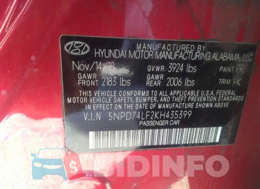 5NPD74LF2KH435399 Photo# 9