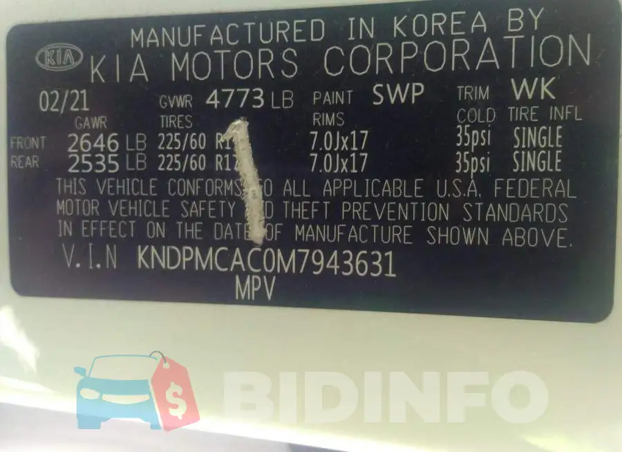 KNDPMCAC0M7943631 Photo# 9