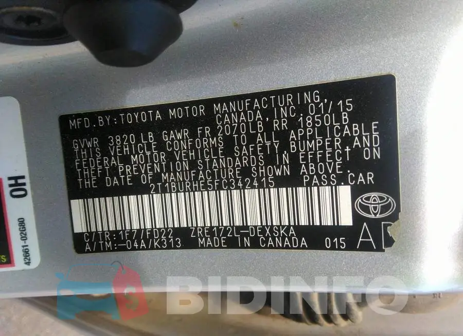 2T1BURHE5FC342415 Photo# 9