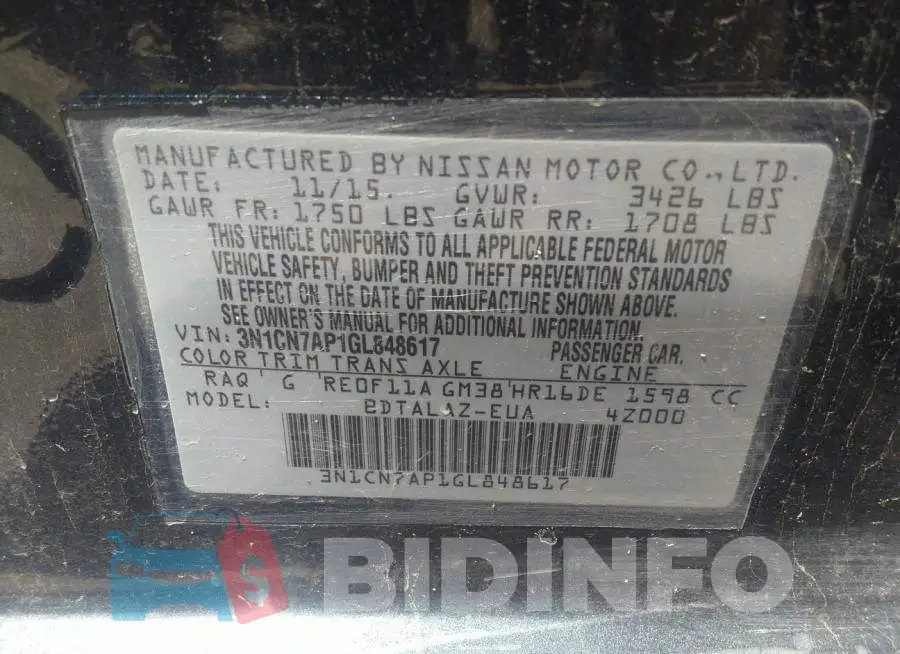 3N1CN7AP1GL848617 Photo# 9