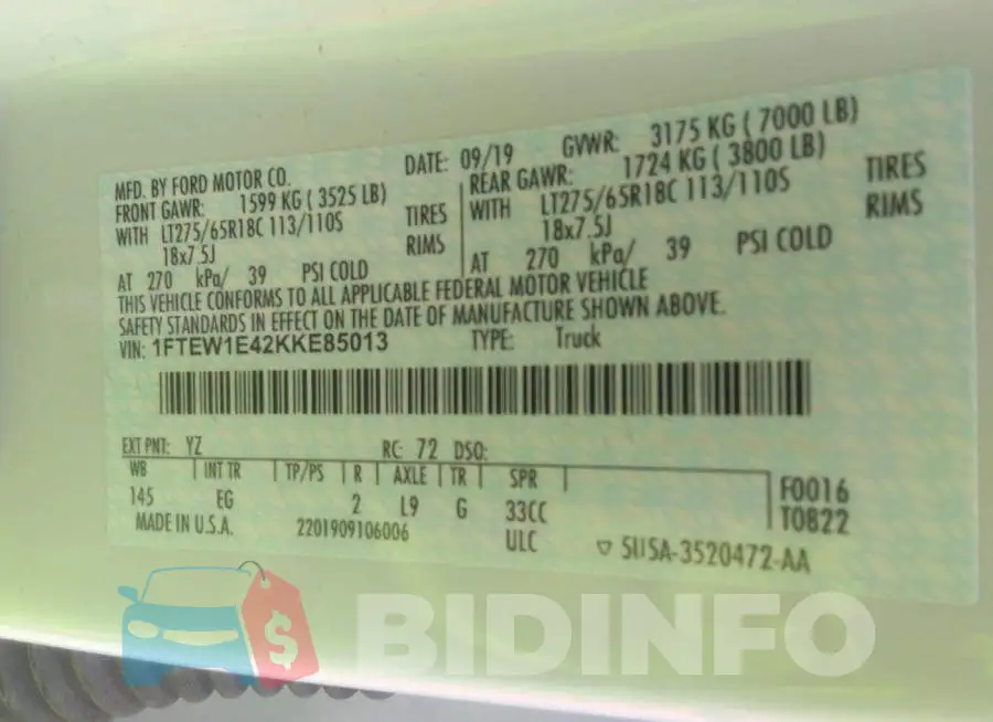 1FTEW1E42KKE85013 Photo# 9
