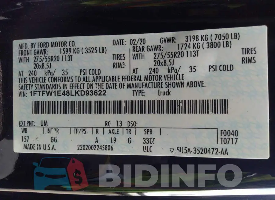1FTFW1E48LKD93622 Photo# 9