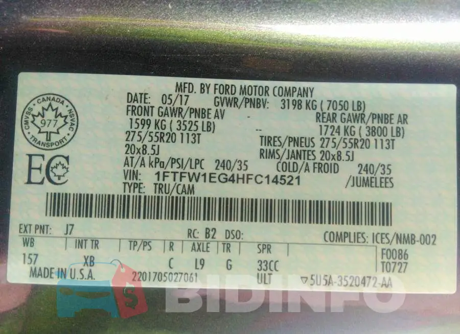 1FTFW1EG4HFC14521 Photo# 9