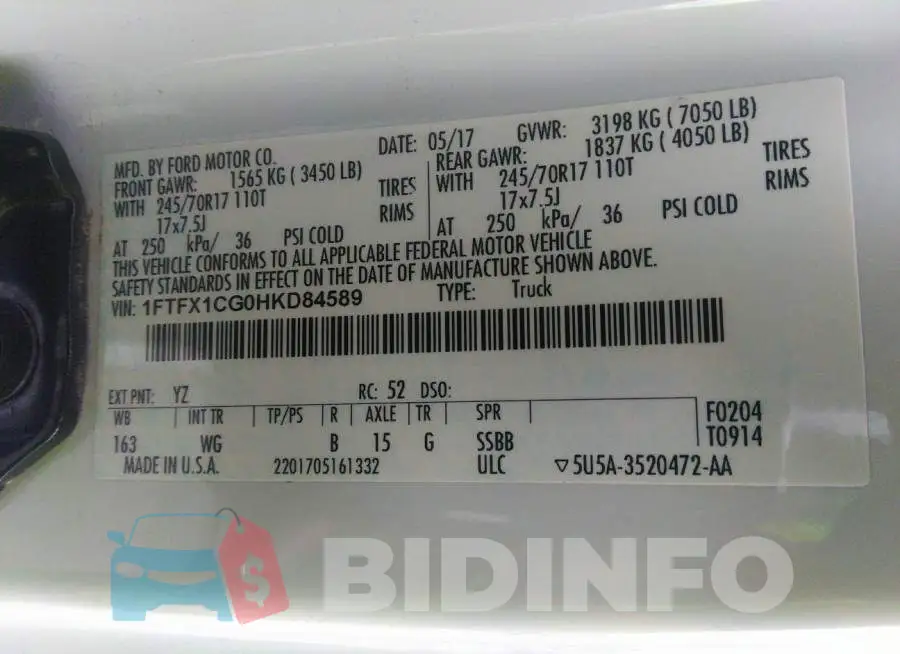 1FTFX1CG0HKD84589 Photo# 9