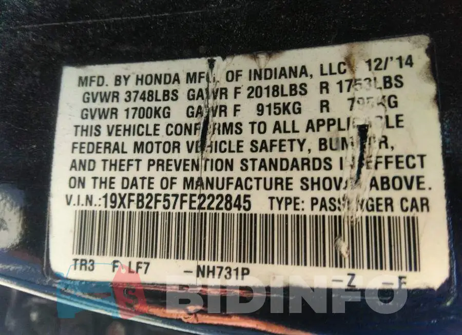 19XFB2F57FE222845 Photo# 9