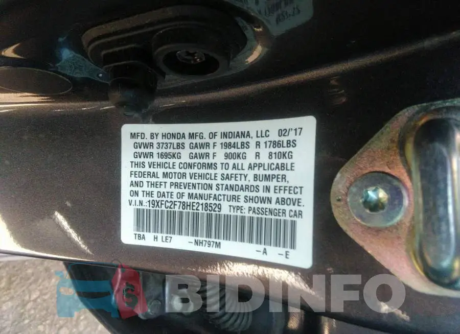 19XFC2F78HE218529 Photo# 9