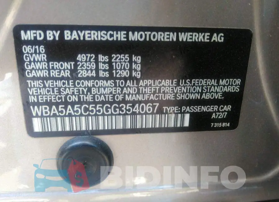 WBA5A5C55GG354067 Photo# 9