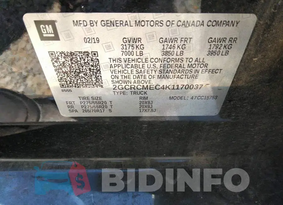 2GCRCMEC4K1170037 Photo# 9