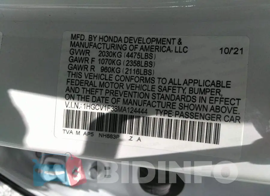 1HGCV1F38MA124444 Photo# 9