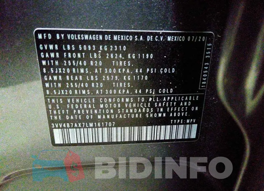 3VV4B7AX7LM161707 Photo# 9