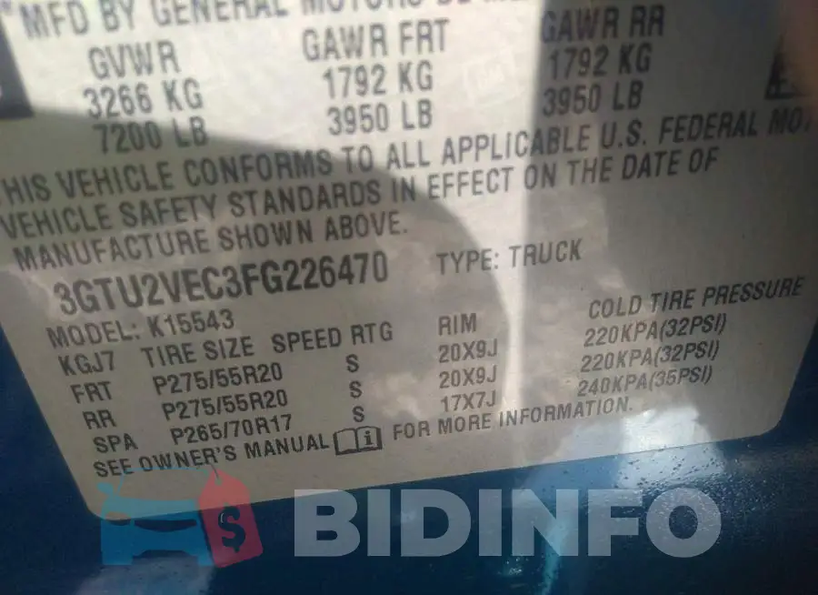 3GTU2VEC3FG226470 Photo# 9