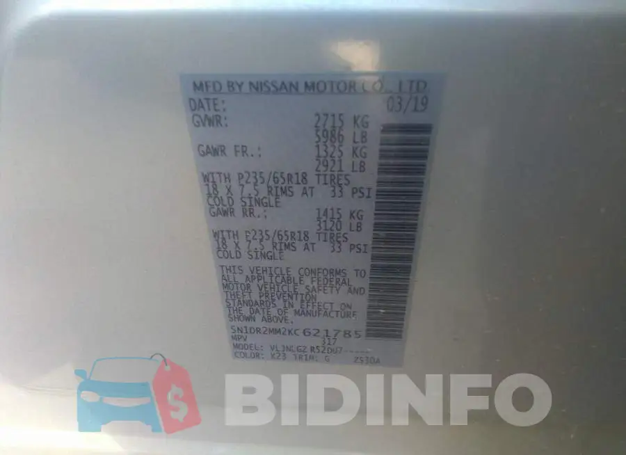 5N1DR2MM2KC621785 Photo# 9