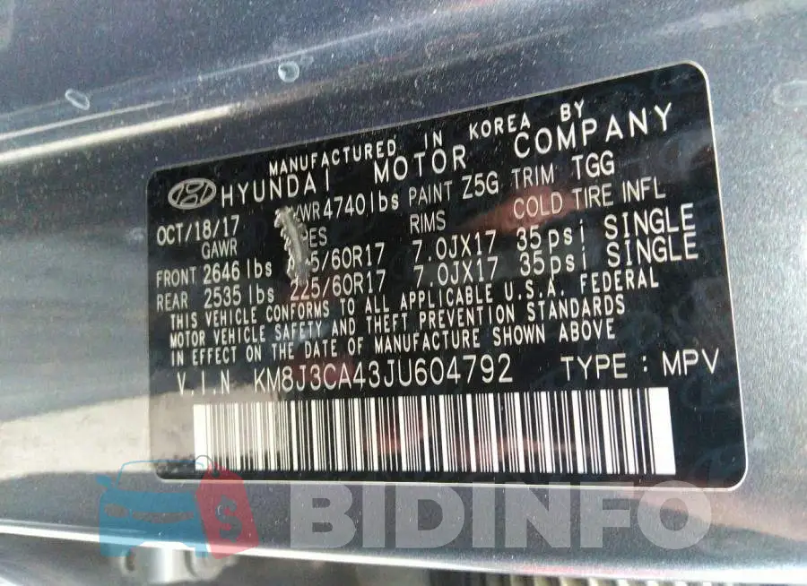 KM8J3CA43JU604792 Photo# 9