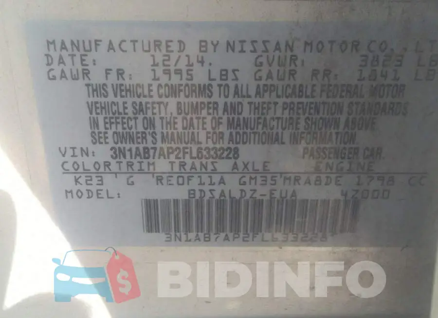 3N1AB7AP2FL633228 Photo# 9