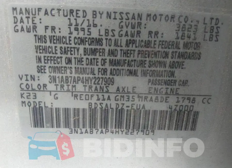 3N1AB7AP4HY227909 Photo# 9