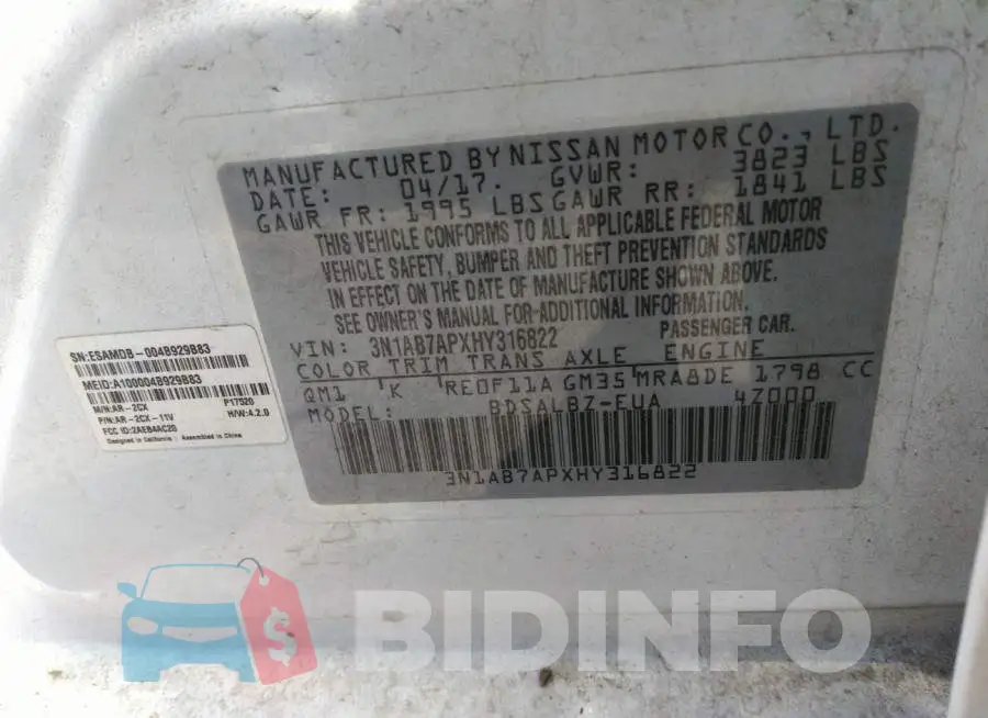 3N1AB7APXHY316822 Photo# 9