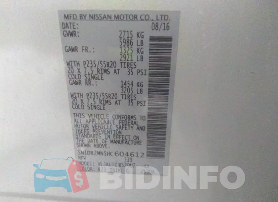 5N1DR2MN5HC604612 Photo# 9