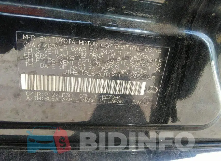 JTHBE1BL5FA011911 Photo# 9