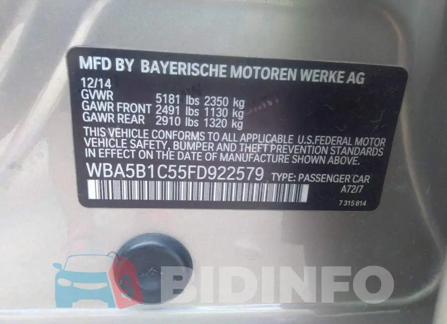 WBA5B1C55FD922579 Photo# 9
