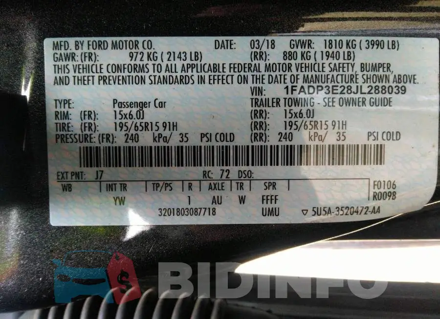 1FADP3E28JL288039 Photo# 9