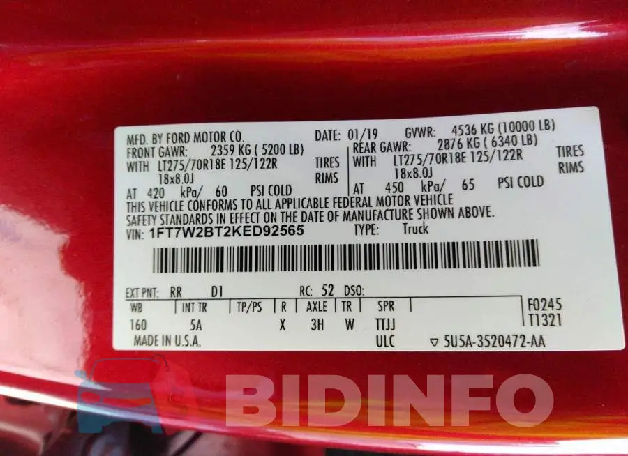 1FT7W2BT2KED92565 Photo# 9