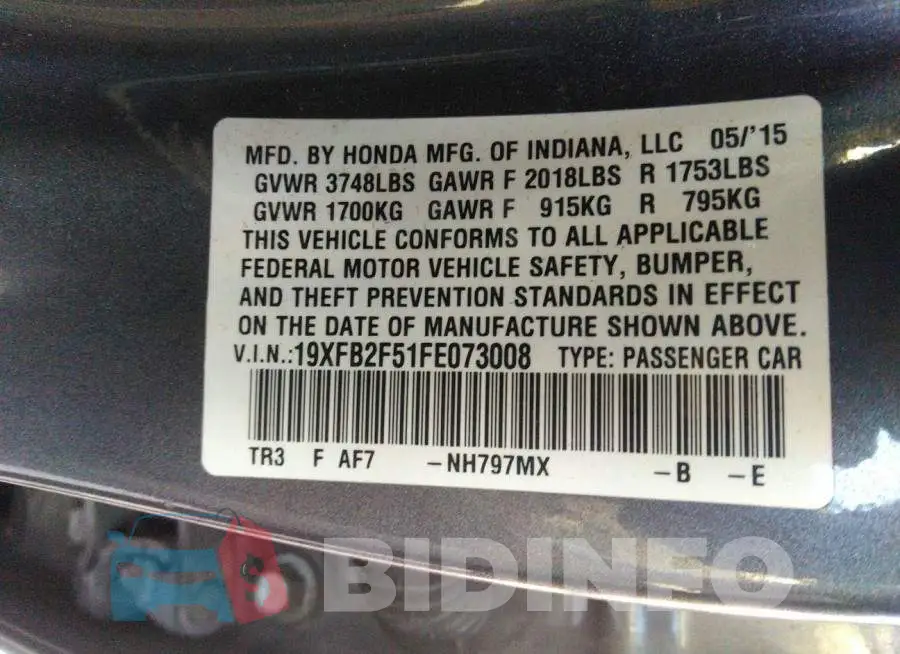19XFB2F51FE073008 Photo# 9