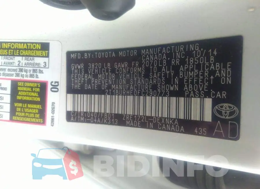 2T1BURHE0FC290773 Photo# 9