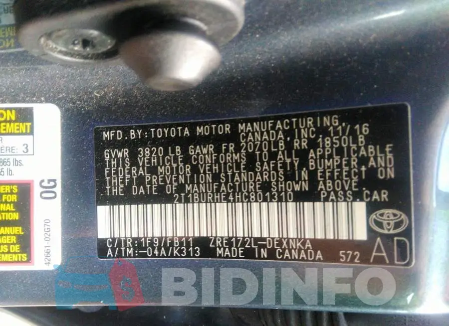 2T1BURHE4HC801310 Photo# 9