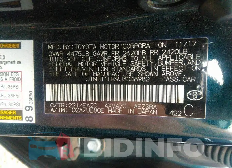 JTNB11HK9J3048982 Photo# 9