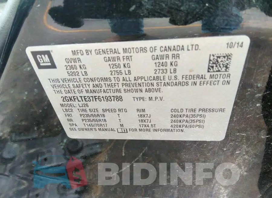 2GKFLTE37F6193788 Photo# 6