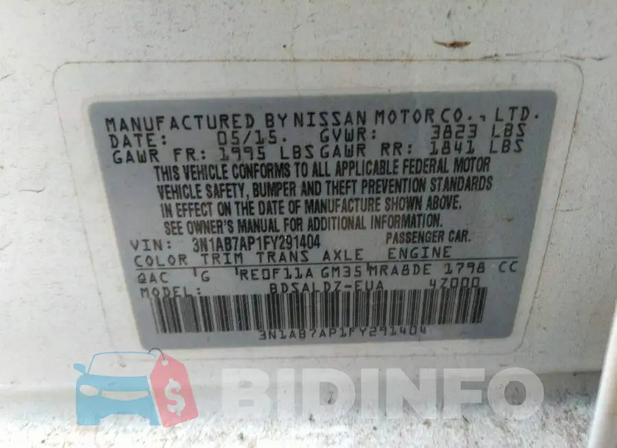3N1AB7AP1FY291404 Photo# 9